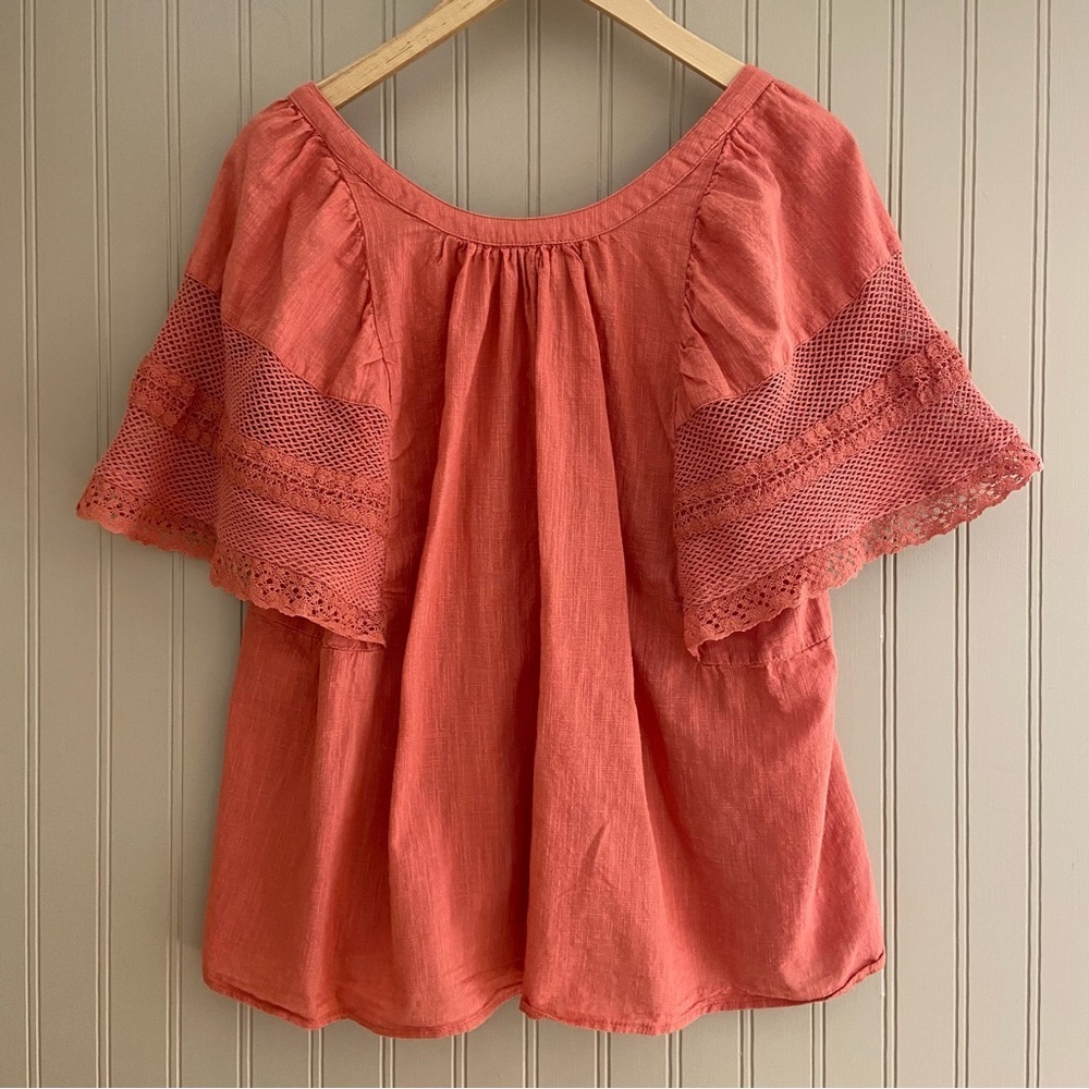 Old Navy 100% Cotton Women's Crochet Flutter-Sleeve Swing Top Women’s M Tall